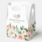 エレガントな ブッシュピンクの花とグリーン ウェディング フェイバーボックス (オープン)