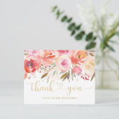 エレガントな ブッシュピンクの花のウェディングシャワーお礼メッセージカード ポストカード (スタンド正面)