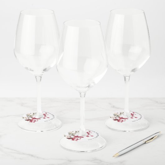 エレガントな ブッシュピンクの花のウェディングシャワーお礼品 ワイン ワイングラスタグ (セット)