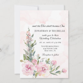 エレガントな ブッシュピンクの花のクリスチャン結婚式 招待状