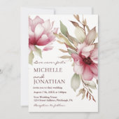 エレガントな ブッシュピンクの花のクリスチャン聖書の結婚式 招待状 (正面)