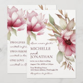 エレガントな ブッシュピンクの花のクリスチャン聖書の結婚式 招待状 (正面/裏面)