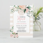 エレガントな ブッシュピンクの花のハイドランジアの ブライダルシャワー 招待状 (スタンド正面)