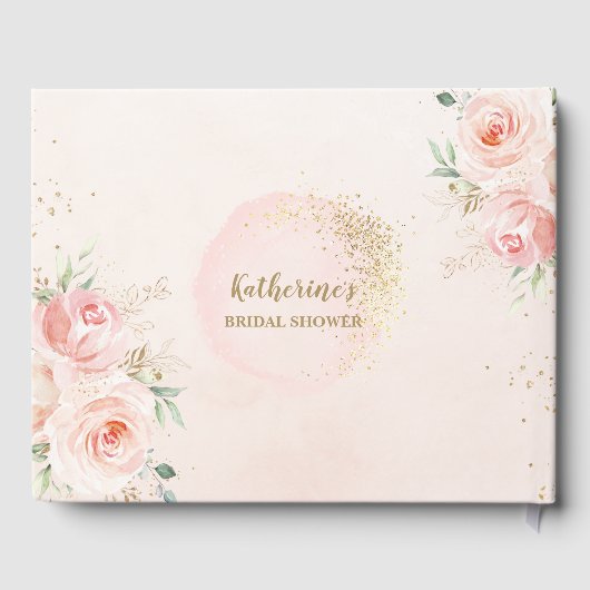 エレガントな ブッシュピンクの花のローズ ゴールドのウェディングシャワー ゲストブック (裏面)
