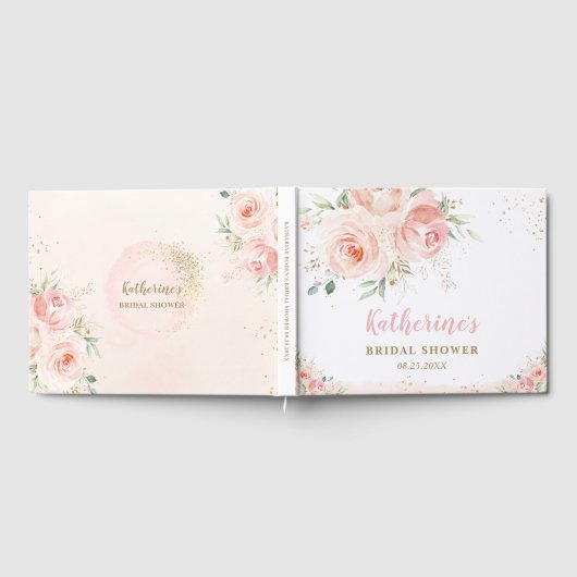 エレガントな ブッシュピンクの花のローズ ゴールドのウェディングシャワー ゲストブック (全面)