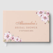 エレガントな ブッシュピンクの花のローズ ブライダルシャワー ゲストブック (正面)