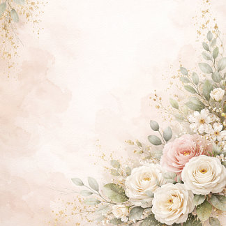 エレガントな ブッシュピンクの花の水彩 結婚式 ポストカード