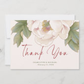 エレガントな ブッシュピンクの 牡丹の花の写真 ウェディング サンキューカード (正面)