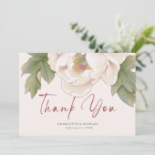 エレガントな ブッシュピンクの 牡丹の花の写真 ウェディング サンキューカード (スタンド正面)