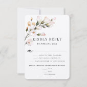 エレガントな ブッシュピンク ウォーターカラー フラワー ご飯の選択 出欠カード (正面)