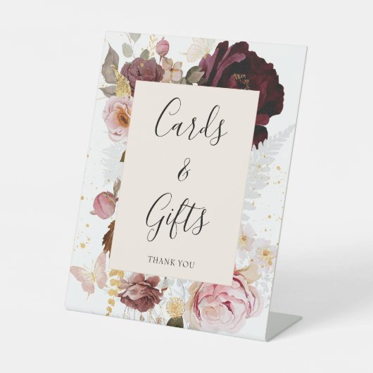 エレガントな ブッシュピンク フラワー ブライダルシャワー 台座サイン (正面)