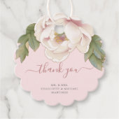 エレガントな ブッシュ ピンク ピオニー フラワーの感謝を表すウェディング ファバー フェイバータグ (正面)