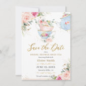 エレガントな ブッシュ フローラル ハイティーパーティー ブライダルシャワー セーブザデート (正面)