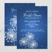 エレガントな ブライダルシャワーのサマー スパークル サファイアブルー 招待状 (正面/裏面)