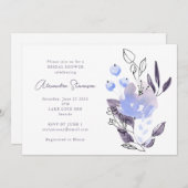 エレガントな ブライダルシャワーのラベンダー ブルー 水彩花 招待状 (正面/裏面)