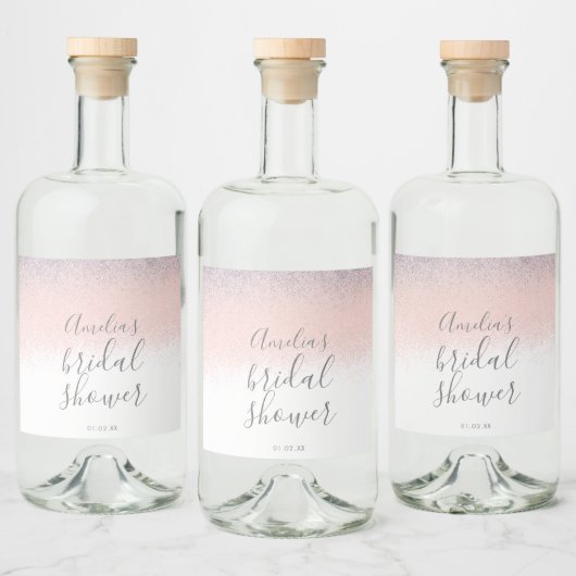 エレガントな ブライダルシャワーの偽オンブレ グリッター ピンク リキュールボトルラベル (ボトル)