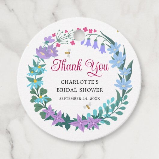 エレガントな ブライダルシャワーの花の野の花の花輪 フェイバータグ (正面)