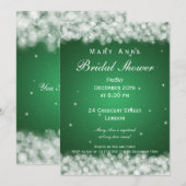 エレガントな ブライダルシャワーパーティー スパークル エメラルドグリーン 招待状 (正面/裏面)