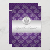 エレガントな ブライダルシャワー ロイヤルクラウン パープル 招待状 (正面/裏面)