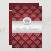 エレガントな ブライダルシャワー ロイヤルクラウン レッド 招待状 (正面/裏面)