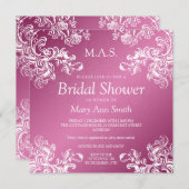 エレガントな ブライダルシャワー ヴィンテージ スワール 2 ピンク 招待状 (正面/裏面)