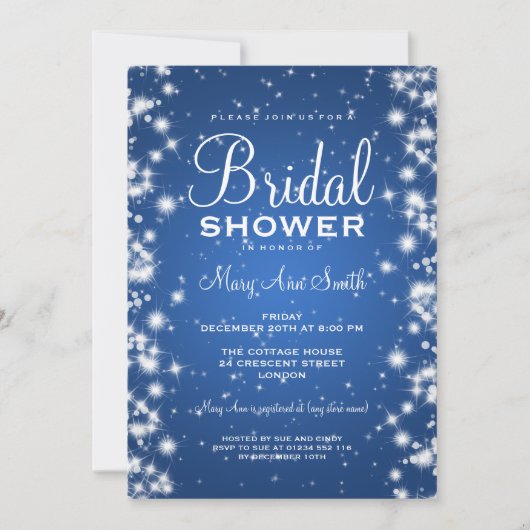 エレガントな ブライダルシャワー 冬の輝き 青 招待状 (正面)