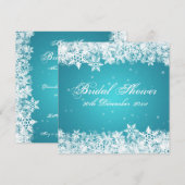 エレガントな ブライダルシャワー 冬の雪の結晶 青 招待状 (正面/裏面)