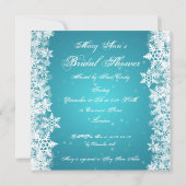 エレガントな ブライダルシャワー 冬の雪の結晶 青 招待状 (裏面)
