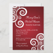 エレガントな ブライダルシャワー 白い渦 赤 招待状 (裏面)