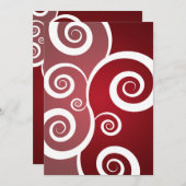 エレガントな ブライダルシャワー 白い渦 赤 招待状 (正面/裏面)