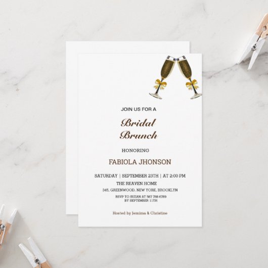 エレガントな ブライダル ブランチ シャワー 招待状 (正面/裏面インサイチュ)