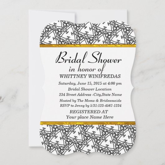 エレガントな ブライダル ホワイト シャワー 招待状 (正面)