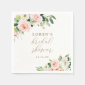 エレガントな ブラッシュ ウォーターカラー フラワーブライダルシャワー スタンダードカクテルナプキン (正面)