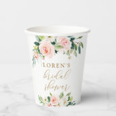 エレガントな ブラッシュ ウォーターカラー フラワーブライダルシャワー 紙コップ (正面)
