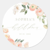 エレガントな ブラッシュ＆セージグリーン ブライダルシャワー ラウンドシール (正面)