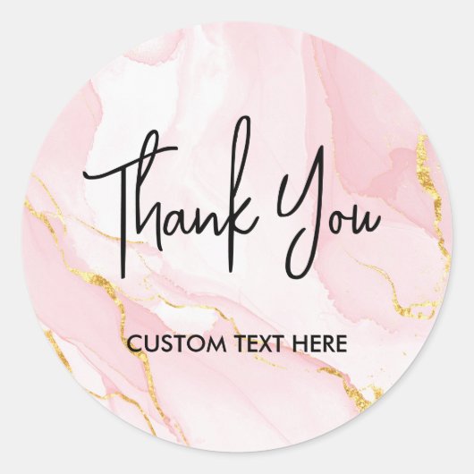 エレガントな ブラッシュ ピンクの水彩大理石 お礼 ラウンドシール (正面)
