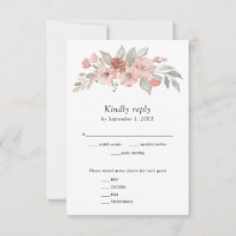 エレガントな ブラッシュ ピンク フローラル ウォーターカラー ウェディング 出欠カード
