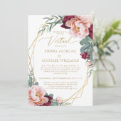 エレガントな ブルガンディ ゴールド バーチャル ウェディング 招待状 (スタンド正面)