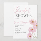 エレガントな ブルッシュピンクの花のデザインが美しいウェディングシャワーの招待状 招待状 (正面/裏面)