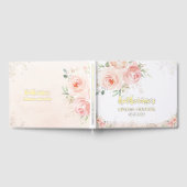 エレガントな ブ ラッシュピンクの花のローズ ブライダルシャワー ゴールド ゲストブック (全面)