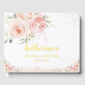 エレガントな ブ ラッシュピンクの花のローズ ブライダルシャワー ゴールド ゲストブック (正面)