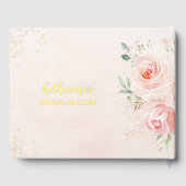 エレガントな ブ ラッシュピンクの花のローズ ブライダルシャワー ゴールド ゲストブック (裏面)