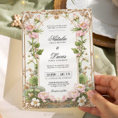 エレガントな ブ ラッシュピンク ゴールド蓮の花 ウェディング 招待状