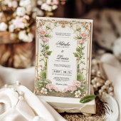 エレガントな ブ ラッシュピンク ゴールド蓮の花 ウェディング 招待状