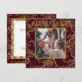 エレガントな メリー＆ブライト フォト レッド ゴールド ヴィンテージ シーズンカード (正面/裏面)
