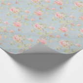 、エレガントな、ヴィンテージピンク淡いブルー、バラパターン ラッピングペーパー (角)