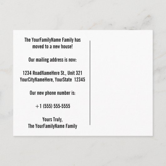 エレガントな「引越しました!」 住所変更のポストカード 案内ポストカード (裏面)