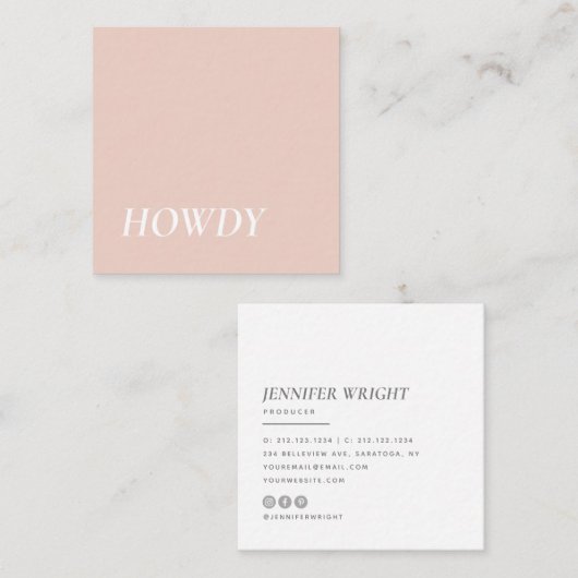 エレガントな|最小主義のモダンのやあタイポグラフィのピンク スクエア名刺 (正面/裏面)