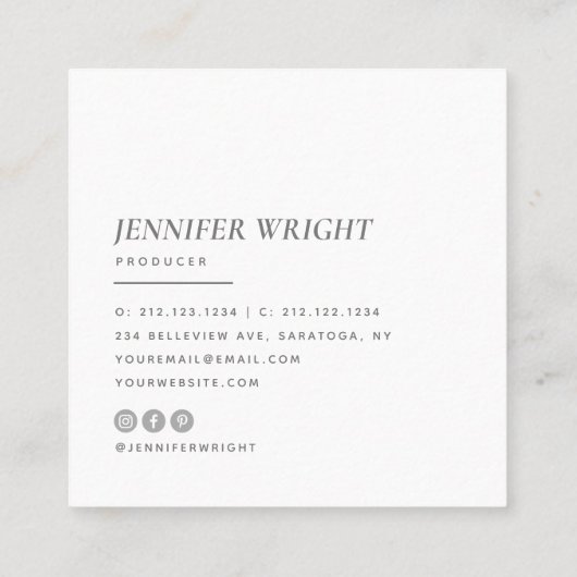 エレガントな|最小主義のモダンのやあタイポグラフィのピンク スクエア名刺 (裏面)