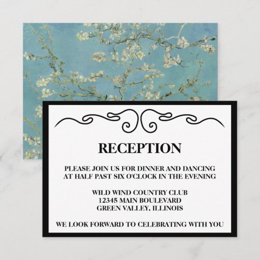 エレガントな「桜の花」結婚式の披露宴カード 招待状 (正面/裏面)